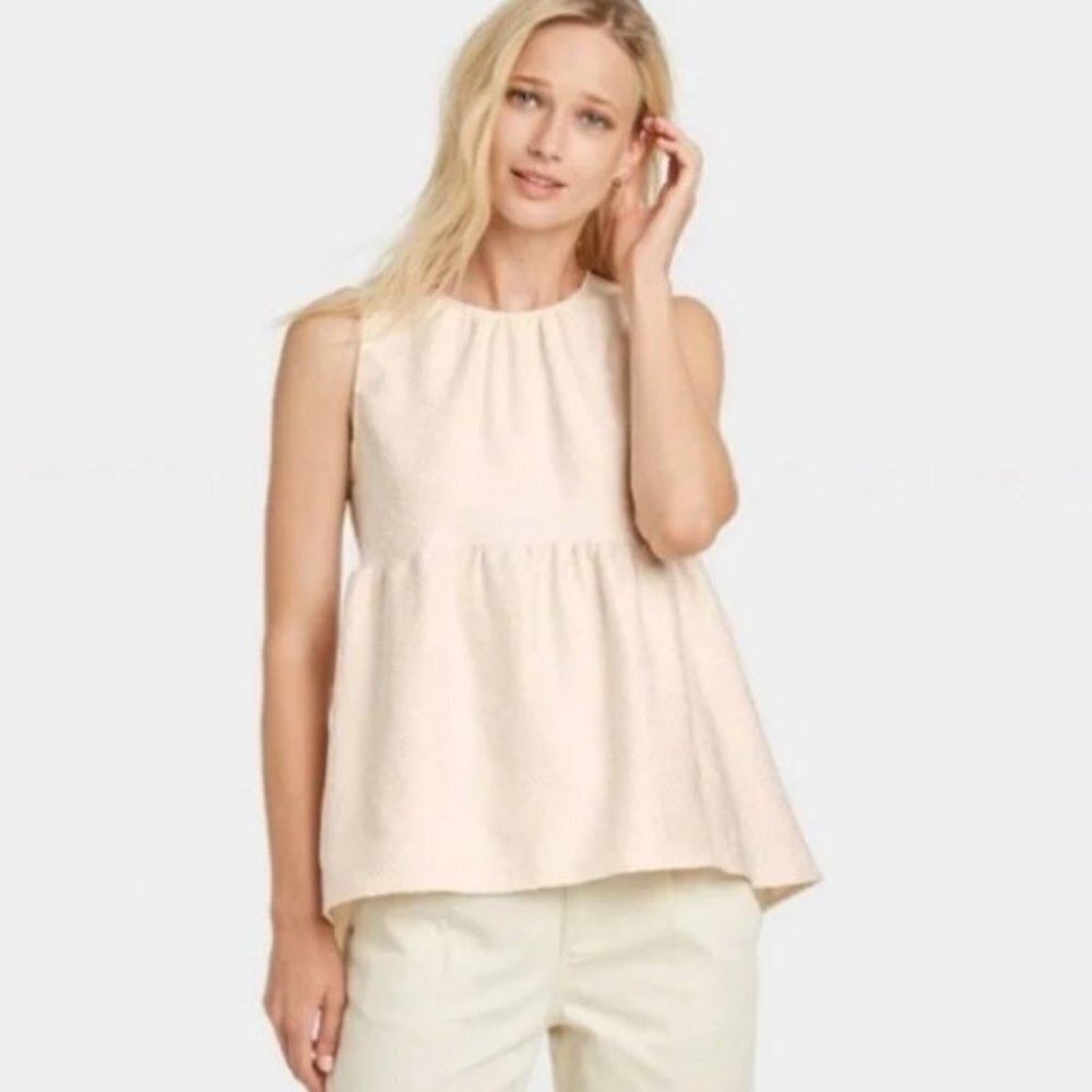 Who What Wear Birch White Textured Sleeveless Peplum Top w/ Double Back XL